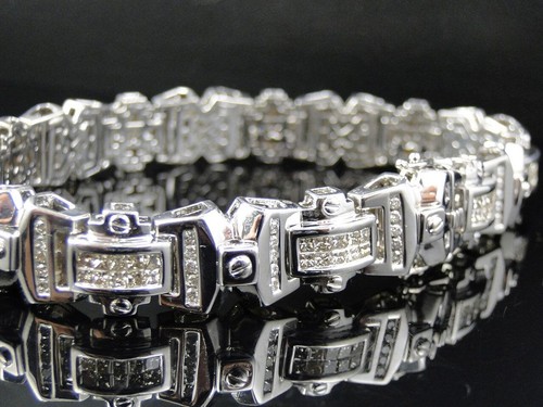 7 Ctw Natural Moissanite 14K White Gold Over Statement Link Men's Bracelet 8.5" - 第 4/12 張圖片