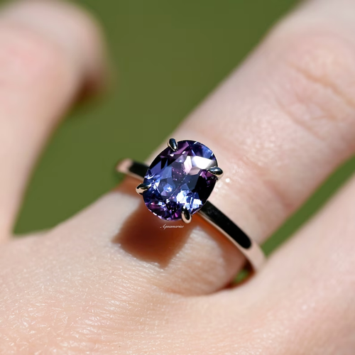 Bague En Argent 925 Avec Alexandrite Lab Créée - Taille Personnalisable, Cadeau