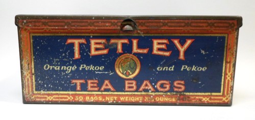 Vintage TETLEY TEA BAGS TIN Hinged Lid Elephant Logo Held 30 Bags 5.25" Empty - Picture 5 of 9