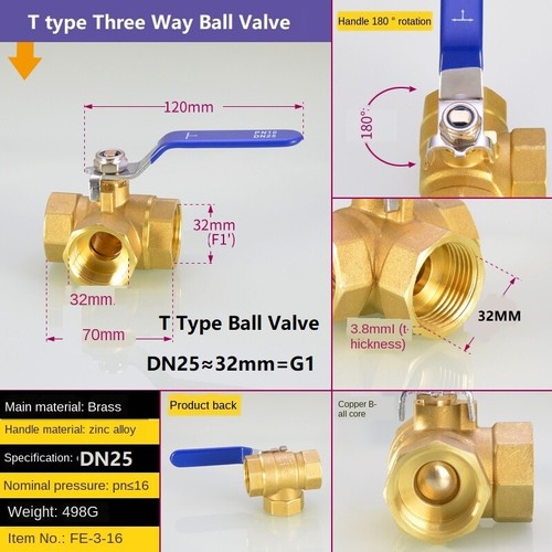 Manual Lever 3-Way T Type L Type Adapters Tap Three Way Ball Valve - Picture 11 of 16