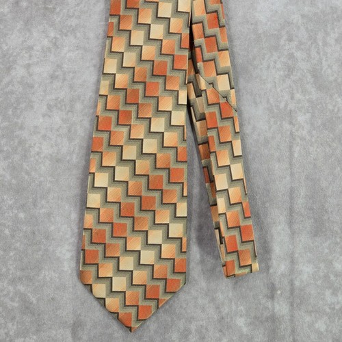 Arrow Gray Orange Brown Box Stair Geometric 100% Silk Men's Neck Tie NWOT - Picture 2 of 6