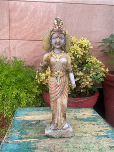 Antique Old Marble Stone Hand Carved Hindu Goddess Standing Sculpture Statue   - Picture 1 of 11