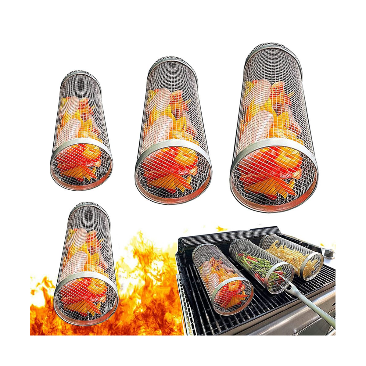 3PCS BBQ Grill Basket Rolling Grilling Basket for Meat X9D82723 eBay