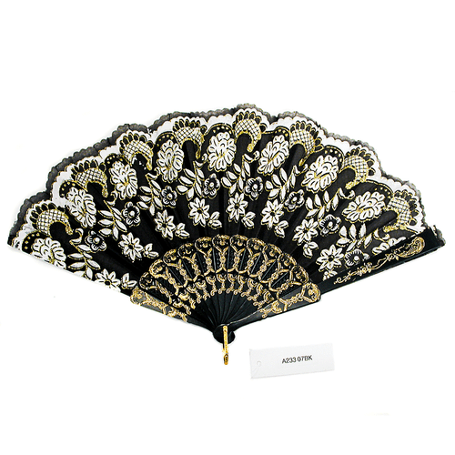 Black & White w/ Gold Glitter Folding Hand Fan Parties Dancing Costumes - A233 - Picture 8 of 12