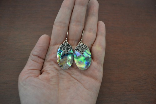 925 STERLINGSILBER BLAU GRÜN ABALONE MUSCHEL OHRRINGE A - Bild 1 von 2