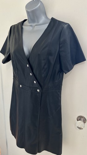 La Petite Française Black Vegan Leather Wrap Dress Size UK 12 FR 40 - Picture 3 of 14