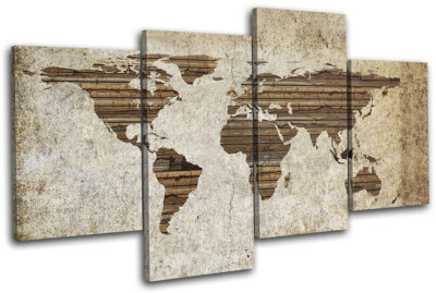 World Abstract Wood Atlas Maps Flags MULTI Leinwand Kunst Bild drucken