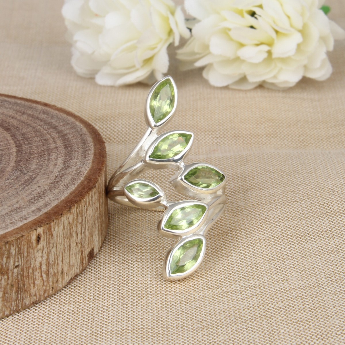 Olive Leaf Peridot Gemstone Ring 925 Sterling Silver Anniversary Gift For Wife eBay