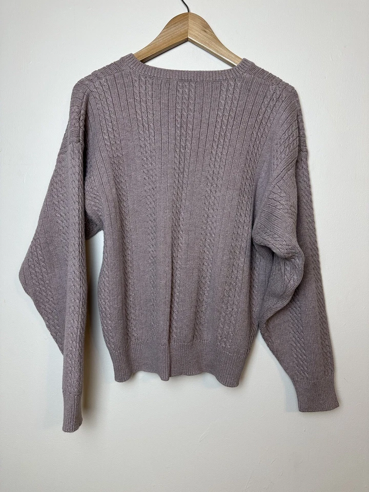 Suéter vintage IZOD CLUB para mujer gris rubor tejido con cable cuello en V 100 % algodón talla XL Foto 2 de 4