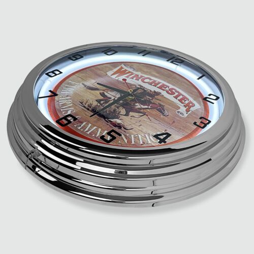 18" Winchester Firearms and Ammunition Metal Sign Designed White Neon Clock - Picture 3 of 9