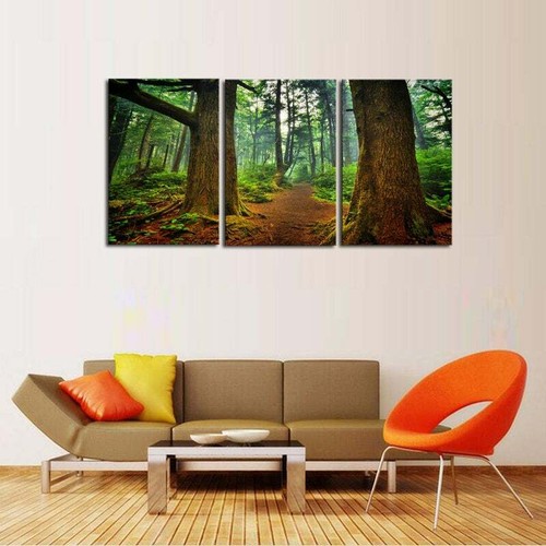 Arte de pared en lienzo con impresión de múltiples paneles para caminar por el bosque árbol 5 piezas naturaleza sendero de senderismo - Imagen 3 de 11