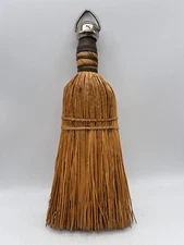 Vintage Hand Whisk Broom Wire Wrapped Straw Farmhouse Decor Metal Hanger 