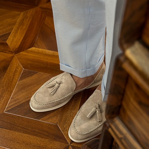 Italian British Style Mens Real Suede Leather Slip On Loafers Tassel Shoes Flats - Picture 18 of 29