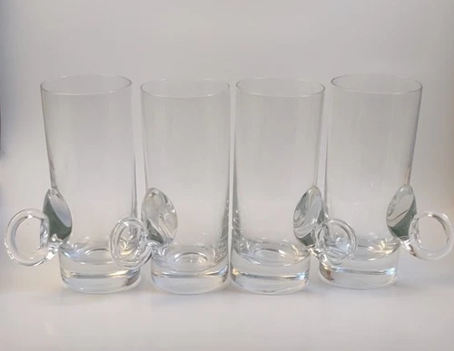 Lenox Crystal Glass Irish Coffee Set of 4 Cups Loop Handle Clear MCM 