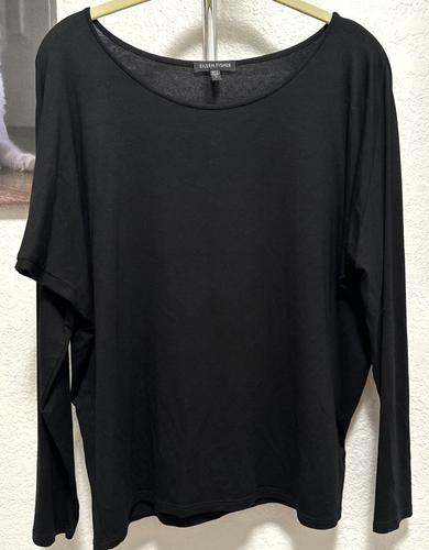 EILEEN FISHER Stretch Top 3/4 Dolman Sleeve Black Sz Medium Excellent Condition