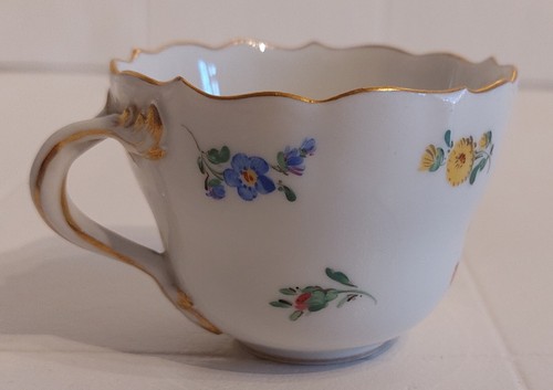 Original Meissen Mokkatasse + Untertasse, Streublümchen-Dekor, Handbemalt, Gold - Bild 7 von 12