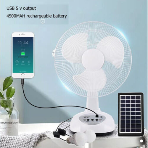 2025 New Rechargeable Fan With solar panel, USB port, LED light and 2 Free bulbs - Picture 2 of 12