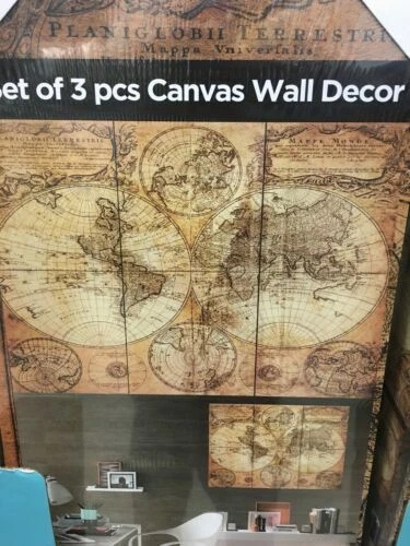 Antique World Map 3 pc Canvas Wall Decor -Frameless Picture (45” x 32.5”) -new - Image 3 of 4