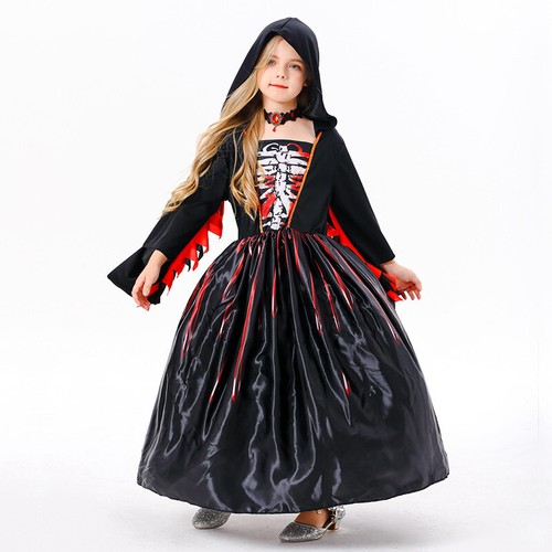 Cosplay Witch Costumes Suit Skull Skirt Halloween Black Horror Party Girl Dress - Picture 4 of 15