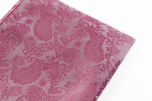 Mens Light Pink Paisley Silk Pocket Square - Picture 3 of 3