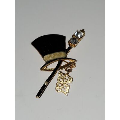 Top Hat & Cane Brooch Pin Party 2000 New Year's Eve Celebration Collectible Y2K