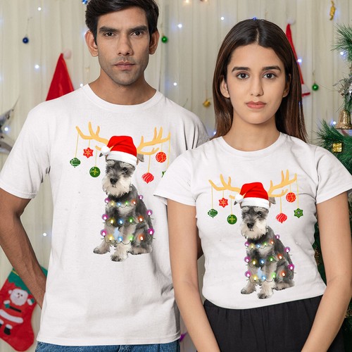 Festive Dog in Santa Hat Christmas Tree Family T-Shirt - Holiday Cheer #MC - Picture 2 of 21