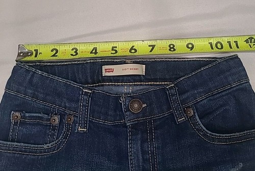 Levi 510 Jeans Youth Kids 7x Reg Blue Dark Wash Skinny Distressed Adj Waist - Picture 7 of 9