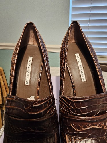 Vera Wang Lavender Label Talli Tmoro Crocodile Penny Loafer Heels Sz 10 - Picture 4 of 6