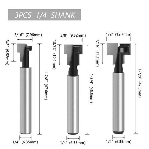 6mm 1/4" Shank Keyhole T-Slot Router Bit Set T-Slot Bolt Dia: 5/16" 3/8" 1/2" - Picture 18 of 18