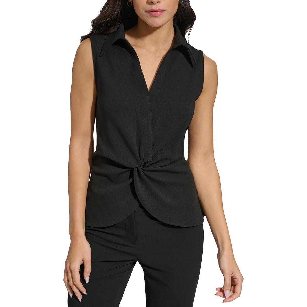 Calvin Klein Женский черный пуловер без рукавов с закручивающейся горловиной спереди, верхняя рубашка, M BHFO 0975