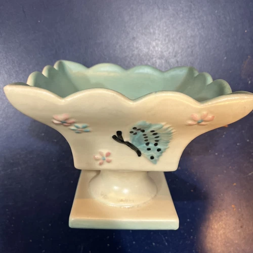 HULL POTTERY Butterfly & Daisy Pedastal Compote Dish  B6 #56 Mid Century