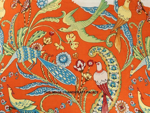 Indian Natural Hand Block Bird Printed 5 Yard Sanganeri Cotton Dress Fabric - Picture 4 of 9