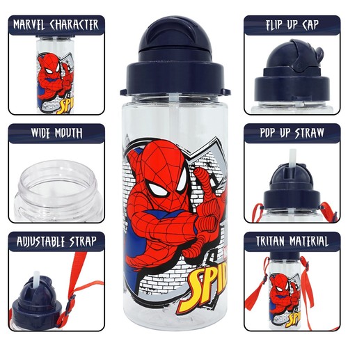 500ml Kids Straw Sipper Water Bottles With Hanging Straps & 3D School Bags 30cm - Picture 46 of 61