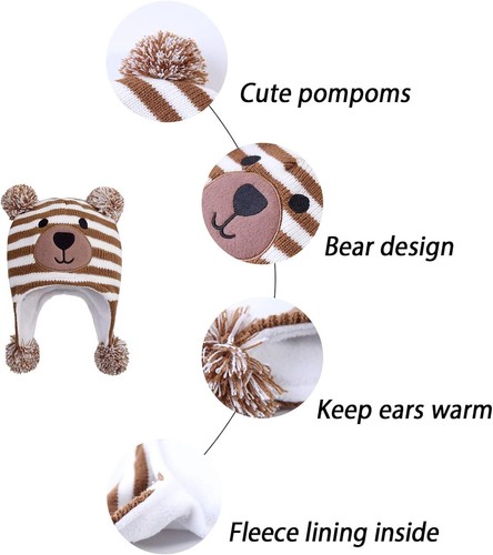 Toddler Kids Infant Winter Hat Boys Girls Ear flap Knit Warm Cap Fleece Beanie - Picture 56 of 154