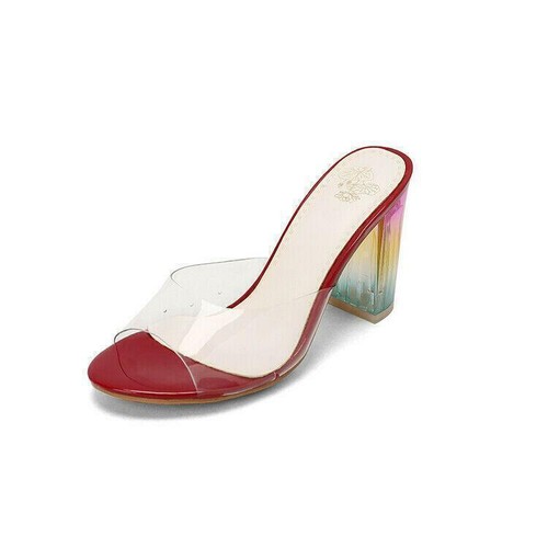 Elegant Womens Open Toe Block High Heels Slippers Clear Transparent Sandals Mule - Picture 5 of 20