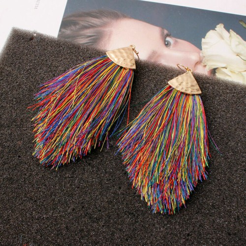 Gioielli Pendenti Bohemien Gancio Grosso Frangia Orecchini Nappa Lunghi Donna Goccia Boho - Foto 10 di 26