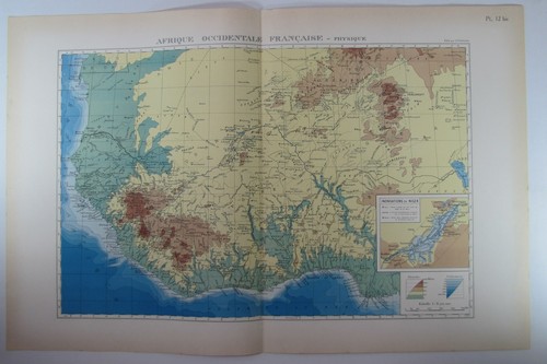 Afrique occidentale Française physique  -- Carte ancienne 1938 - Imagen 2 de 4