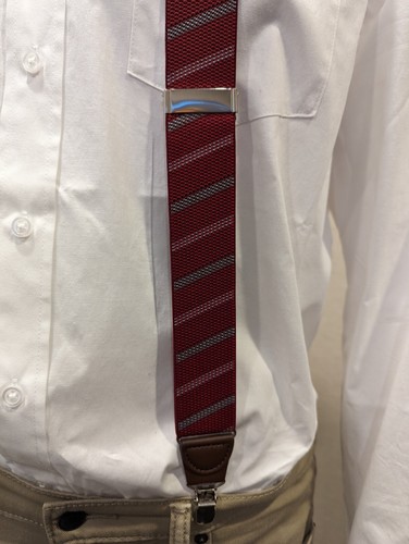 Neu 35MM 1 3/8" Rot Burgund Grau Grau Streifen Strapshalter Elastisch Rücken Hosenträger Neu - Bild 3 von 3