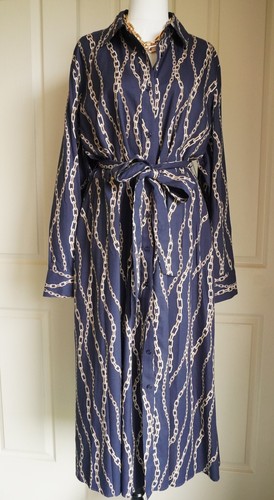 Trenery by COUNTRY ROAD Dress Size 16 Midi Shirt Dress Belted Chain Navy Blue