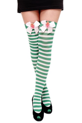 Carnaval Cosplay Bas Cuissardes Bas Longs Bas Rayés Vert Blanc Kawaii - Photo 1/2