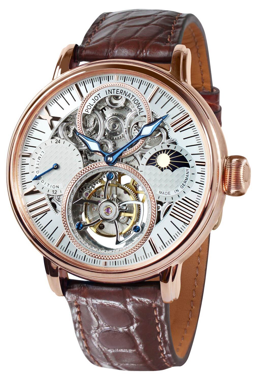 Часы с турбийоном POLJOT INTERNATIONAL Herrenuhr Skeleton Braun/Rotgoldfarben 3360.T88-
