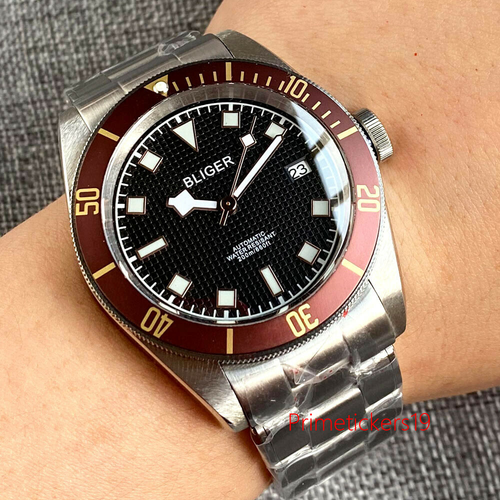Reloj automático para hombre BLIGER 41 mm NH35A esfera de rejilla negra bisel de aleación vidrio zafiro - Imagen 2 de 40