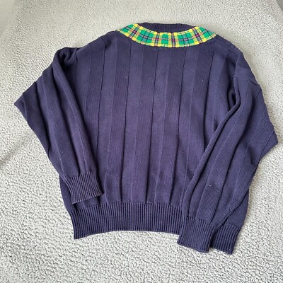 vintage スウェット hooked jantiques itimi Vintage Nautica Sweater Adult Large Blue Deep V Plaid Knit