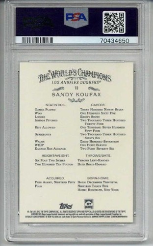 2013 Topps Allen & Ginter #10 Sandy Koufax Los Angeles Dodgers PSA 10 LOW POP - Bild 2 von 2