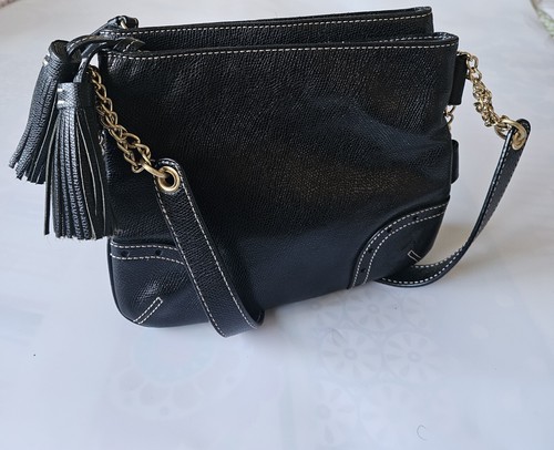 Talbots, cuero negro mediano de guijarros, bandolera, bolsa de borlas con doble cremallera - Imagen 3 de 20
