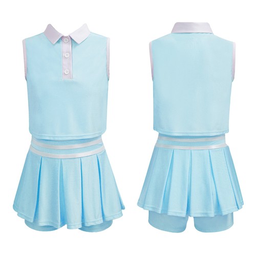 Kids Girls Sportswear Suit Lapel Collar Buttons Sport Vest Skirt Set with Shorts - Picture 15 of 73