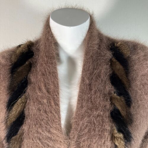 Cappotto maglione 80% Angora Fuzzy vintage CONNIE A LEE finiture in pelliccia marrone 44 a busto - Foto 6 di 10
