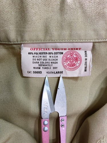 Boy Scouts Of America Boys Shirt Sz L Khaki Collared Button Up Pockets Official - Picture 11 of 11