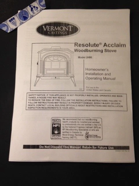 Vermont Castings Resolute Acclaim wood stove manual operation installation  | eBay