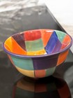 Corsica Hand Painted Soup Bowl Multicolored Check Block design 3.5x6